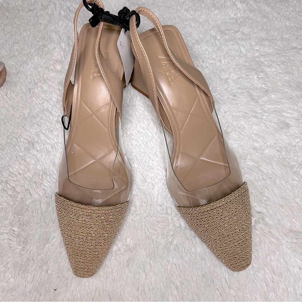 Zara nude/clear pvc straw detail slingback sandals size 6 - Picture 7 of 7